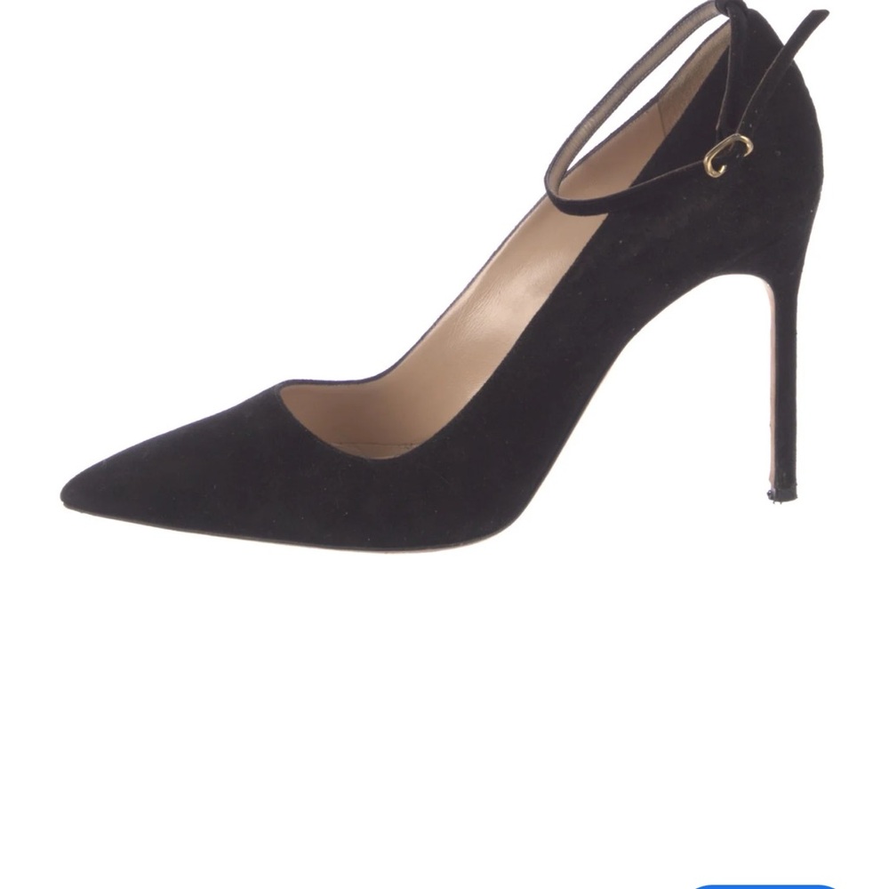 Manolo Blahnik Black Suede Pointed-Toe Stiletto with Ankle Strap 39